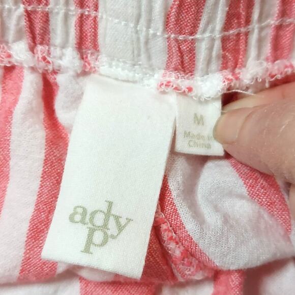 ady p Women's Pink and White Linen Blend Multi-Striped High Waisted Shorts - Picture 3 of 5